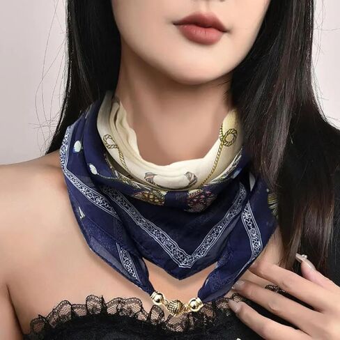 Silk Scarf Necklace for Woman Trendy Black and white Scarf Necklace with Charm Formal Costume Prom Jewelry Gift in Saudi Arabia