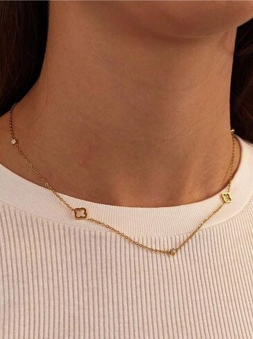 Gold Stainless Steel Necklace for Women Delicate Three Leaf Clover Zirconia Pendant with Intricate Cut-Out Design Elegant Everyday Jewelry Gift for Her in Saudi Arabia