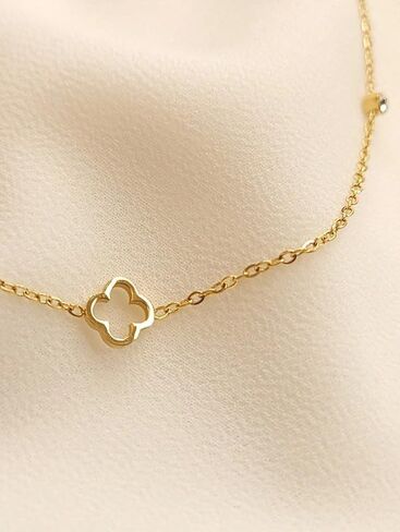 Gold Stainless Steel Necklace for Women Delicate Three Leaf Clover Zirconia Pendant with Intricate Cut-Out Design Elegant Everyday Jewelry Gift for Her in Saudi Arabia