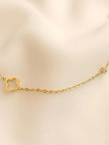 Gold Stainless Steel Necklace for Women Delicate Three Leaf Clover Zirconia Pendant with Intricate Cut-Out Design Elegant Everyday Jewelry Gift for Her in Saudi Arabia