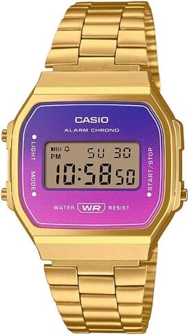 Casio A168WERG-2A Men's Vintage Gold Tone Purple Dial Alarm Chronograph Digital Watch in Saudi Arabia