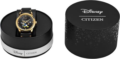 Citizen Men's Eco-Drive Disney Donald Duck Watch, Black Leather Strap, Black Dial, Date (Model: AW1789-04W) in Saudi Arabia