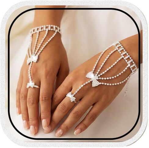 GORTIN Rhinestone Gloves Silver Butterfly Fingerless Glove Crystal Prom Wedding Hand Chain for Women in Saudi Arabia