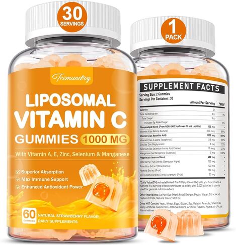 Liposomal Vitamin C Gummies 1000mg for Adults: Vitamin C Chewable Gummy with Zinc, Elderberry, Vitamins A & E in Kuwait