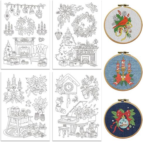 peacoblue Water Soluble Embroidery Patterns for Beginners, Valentine's Day Elements 4 Sheets with 27pcs, Wash Away Embroidery Pattern Stabilizer for Hand Sewing Lover Couple Women Adults in Saudi Arabia