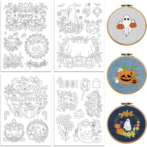 peacoblue Water Soluble Embroidery Patterns for Beginners, Valentine's Day Elements 4 Sheets with 27pcs, Wash Away Embroidery Pattern Stabilizer for Hand Sewing Lover Couple Women Adults in Saudi Arabia