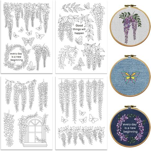 peacoblue Water Soluble Embroidery Patterns for Beginners, Valentine's Day Elements 4 Sheets with 27pcs, Wash Away Embroidery Pattern Stabilizer for Hand Sewing Lover Couple Women Adults in Saudi Arabia