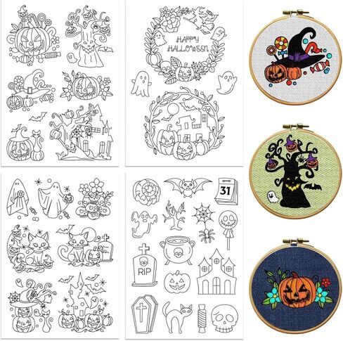 peacoblue Water Soluble Embroidery Patterns for Beginners, Valentine's Day Elements 4 Sheets with 27pcs, Wash Away Embroidery Pattern Stabilizer for Hand Sewing Lover Couple Women Adults in Saudi Arabia