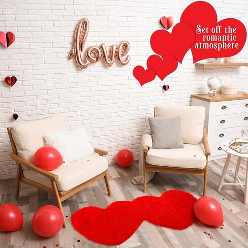 Hoolerry Valentines Heart Rug Double Heart Shaped Bathroom Rug Decorative Non Slip Doormat Washable Love Shag Shower Mat Home Bedroom Living Room 15.75 x 31.5 Inch(Red) in Saudi Arabia