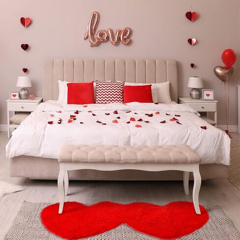 Hoolerry Valentines Heart Rug Double Heart Shaped Bathroom Rug Decorative Non Slip Doormat Washable Love Shag Shower Mat Home Bedroom Living Room 15.75 x 31.5 Inch(Red) in Saudi Arabia