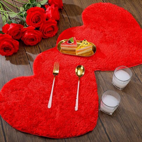 Hoolerry Valentines Heart Rug Double Heart Shaped Bathroom Rug Decorative Non Slip Doormat Washable Love Shag Shower Mat Home Bedroom Living Room 15.75 x 31.5 Inch(Red) in Saudi Arabia