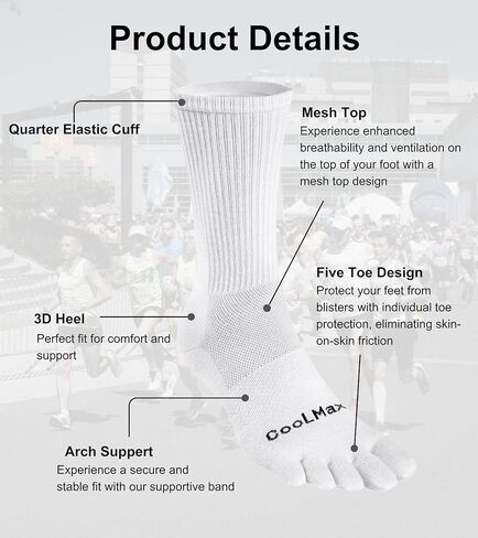 Toe Socks for Men and Women Coolmax Five Finger No Show High Performance Athletic Running 3 Pairs in Saudi Arabia