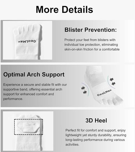 Toe Socks for Men and Women Coolmax Five Finger No Show High Performance Athletic Running 3 Pairs in Saudi Arabia