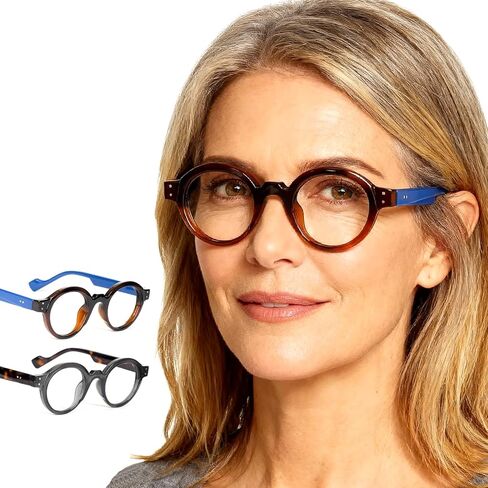 نظارات قراءة دائرية كلاسيكية من AJYADO للنساء تحجب الضوء الأزرق، 2 عبوة من القراء الرجالي غير قابلة للكسر in Kuwait