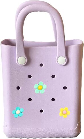 Mini Rubber Tote Bag, 6.5x8.0x3.1 inches,Waterproof Beach Bag with Random Charms, Small Beach Tote for Girls, Pink in Kuwait