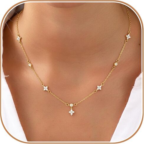 LUNADORN Dainty Gold Silver Necklaces for Women Trendy Non Tarnish 14K Gold Plated Cubic Zirconia Diamond Necklace Layered Cute Station Choker Necklace Stack for Women Jewelry Gifts in Saudi Arabia