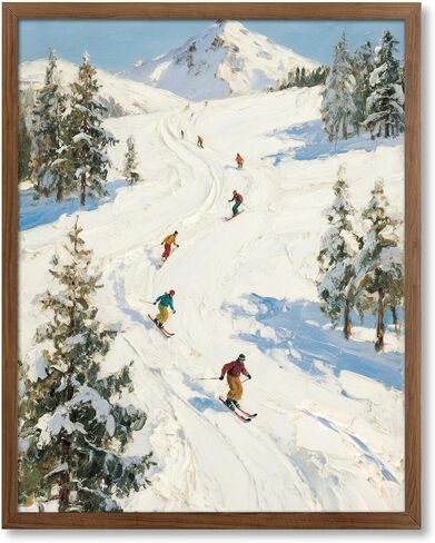 Pawfecto Vintage Skiing Wall Art Unframed – Retro Winter Sports Landscape Print – Snowy Mountain Ski Scene – 8x10" Poster for Lodge, Cabin, or Ski House Decor,Christmas gift,wall prints in Saudi Arabia
