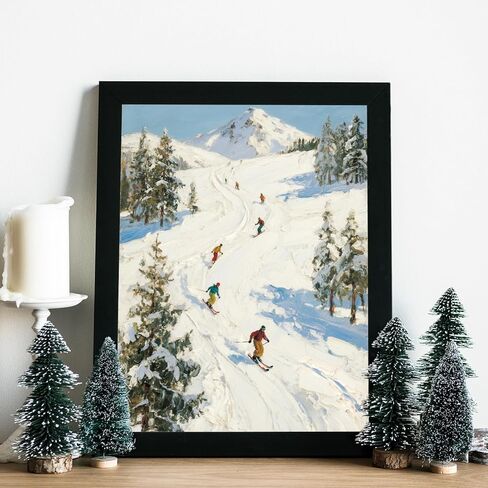 Pawfecto Vintage Skiing Wall Art Unframed – Retro Winter Sports Landscape Print – Snowy Mountain Ski Scene – 8x10" Poster for Lodge, Cabin, or Ski House Decor,Christmas gift,wall prints in Saudi Arabia