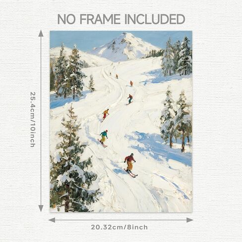 Pawfecto Vintage Skiing Wall Art Unframed – Retro Winter Sports Landscape Print – Snowy Mountain Ski Scene – 8x10" Poster for Lodge, Cabin, or Ski House Decor,Christmas gift,wall prints in Saudi Arabia