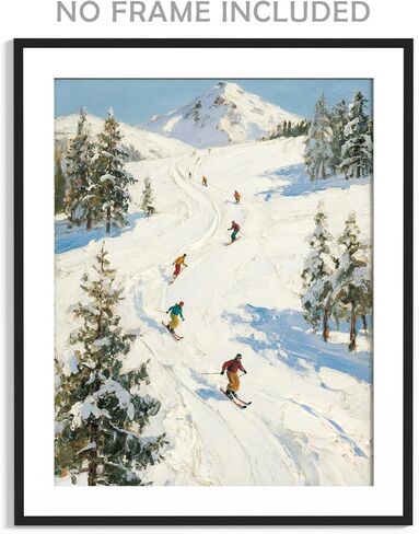 Pawfecto Vintage Skiing Wall Art Unframed – Retro Winter Sports Landscape Print – Snowy Mountain Ski Scene – 8x10" Poster for Lodge, Cabin, or Ski House Decor,Christmas gift,wall prints in Saudi Arabia