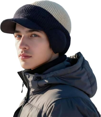 قبعة شتوية محبوكة للرجال مع بطانة من الصوف، قبعة شتوية بحافة وغطاء للأذن Gorros para Frios De Hombres in Kuwait