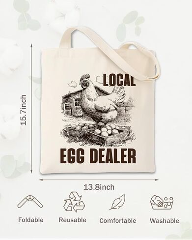 Local Egg Dealer Canvas Tote Bag, Retro Funny Chicken Totes, Farmhouse Chicken Theme Reusable Shopping Bags, Shoulder Bags for Casual Vacation Shopping Work in Saudi Arabia