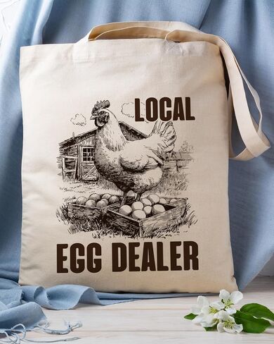 Local Egg Dealer Canvas Tote Bag, Retro Funny Chicken Totes, Farmhouse Chicken Theme Reusable Shopping Bags, Shoulder Bags for Casual Vacation Shopping Work in Saudi Arabia