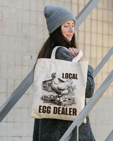 Local Egg Dealer Canvas Tote Bag, Retro Funny Chicken Totes, Farmhouse Chicken Theme Reusable Shopping Bags, Shoulder Bags for Casual Vacation Shopping Work in Saudi Arabia
