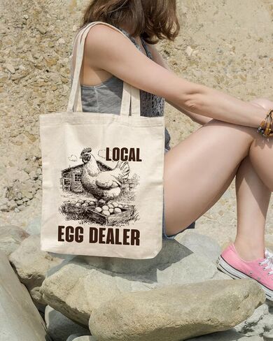 Local Egg Dealer Canvas Tote Bag, Retro Funny Chicken Totes, Farmhouse Chicken Theme Reusable Shopping Bags, Shoulder Bags for Casual Vacation Shopping Work in Saudi Arabia