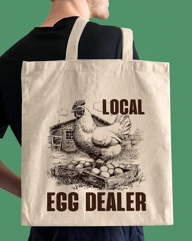 Local Egg Dealer Canvas Tote Bag, Retro Funny Chicken Totes, Farmhouse Chicken Theme Reusable Shopping Bags, Shoulder Bags for Casual Vacation Shopping Work in Saudi Arabia