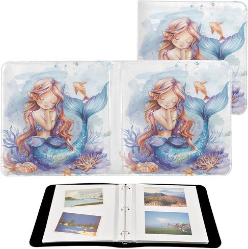 FENOCHE Mermaid Watercolor Photo Album Self Adhesive for 4x6 8x10 Pictures Leather Scrapbook Albums 40 Pages in Saudi Arabia