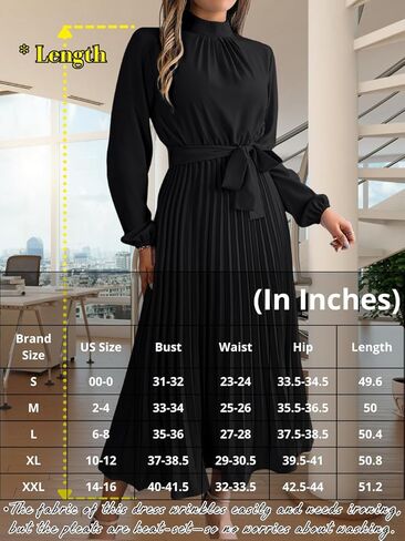 Pleated Maxi Dress, Mock Neck A Line, Fall Holiday, Long Sleeve Modest Business Casual Flowy Dresses for Women in Saudi Arabia