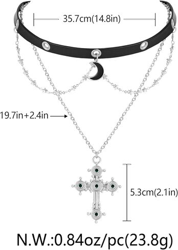 Gothic Cross Necklace for Women- Layered Crucifix Pendant Catholic Jewelry Non-Tarnish Statement Choker Necklace Halloween Faith Jewelry Gift，Silver in Kuwait
