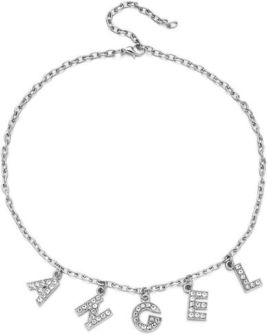 قلادة ملاك كريستالية على شكل حرف Harajuku من The Woo حرف حب للأطفال على شكل حرف حب وقلادة بانك للنساء والبنات قلادة كريستال لامعة للسيدات كولير زوجين هدية قلادة على شكل قطرة مجوهرات in Kuwait