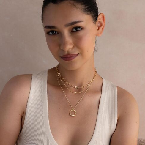 Layered Necklaces for Women，14K Gold Plated Twist Circle Pendant Dainty Paperclip Chain Necklace Stack Trendy Layering Stackable Chain Choker Set Minimalist Gold Jewelry Gift for Women in Saudi Arabia