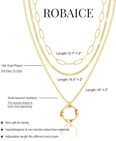 Layered Necklaces for Women，14K Gold Plated Twist Circle Pendant Dainty Paperclip Chain Necklace Stack Trendy Layering Stackable Chain Choker Set Minimalist Gold Jewelry Gift for Women in Saudi Arabia