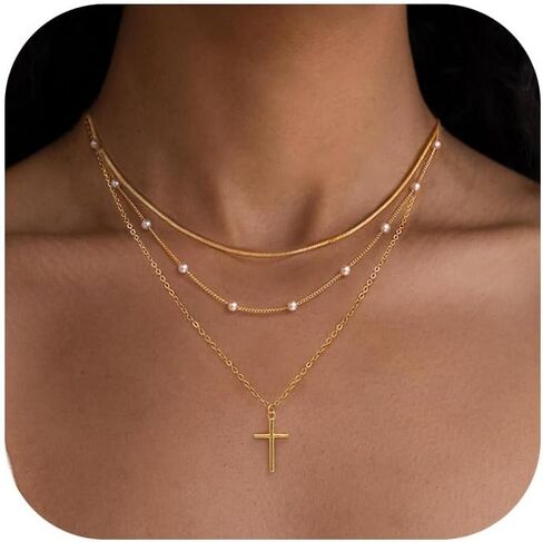 Layered Necklaces for Women，14K Gold Plated Twist Circle Pendant Dainty Paperclip Chain Necklace Stack Trendy Layering Stackable Chain Choker Set Minimalist Gold Jewelry Gift for Women in Saudi Arabia