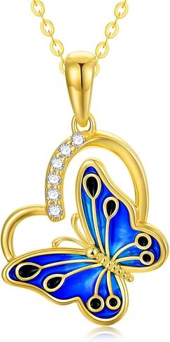SISGEM 14k Gold Diamond Butterfly Heart Pendant Necklace for Women, Real 14 Karat Gold Jewelry Christmas Gifts for Wife/Mother/Girlfriend, 16-18 Inch in Saudi Arabia
