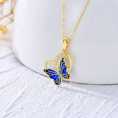 SISGEM 14k Gold Diamond Butterfly Heart Pendant Necklace for Women, Real 14 Karat Gold Jewelry Christmas Gifts for Wife/Mother/Girlfriend, 16-18 Inch in Saudi Arabia