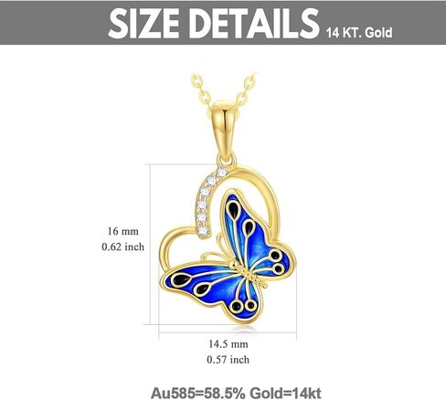 SISGEM 14k Gold Diamond Butterfly Heart Pendant Necklace for Women, Real 14 Karat Gold Jewelry Christmas Gifts for Wife/Mother/Girlfriend, 16-18 Inch in Saudi Arabia