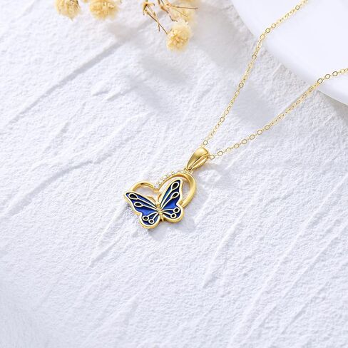 SISGEM 14k Gold Diamond Butterfly Heart Pendant Necklace for Women, Real 14 Karat Gold Jewelry Christmas Gifts for Wife/Mother/Girlfriend, 16-18 Inch in Saudi Arabia