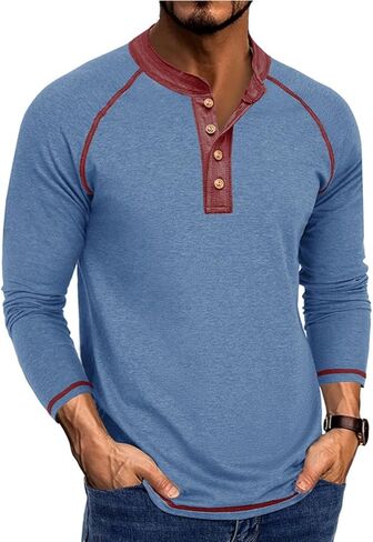 قمصان رجالي بأكمام طويلة من Henley، تي شيرت كاجوال بأزرار، تي شيرت كلاسيكي من القطن خفيف الوزن، بلوفر أنيق in Saudi Arabia