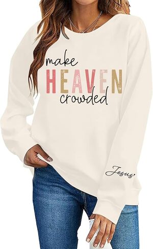 HappySSSum Make Heaven Crowded Sweatshirt for Women Christian Inspirational Faith Religious Sweatshirts Top in Saudi Arabia
