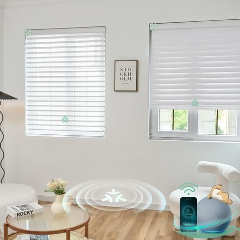 ظلال شانغريلا بمحركات من يولاكس، ظلال شفافة مرشحة للضوء للنوافذ الداخلية، ستائر تعتيم ذكية مع التحكم الصوتي، متوافقة مع أليكسا جوجل هوم، هوم كيت، حجم مخصص، أبيض in Kuwait