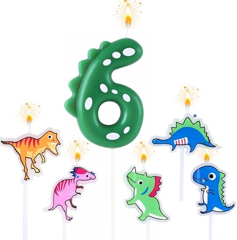 Number 3 Dinosaur Birthday Candles Set, Dino-Themed Cake Candle 3 2.75 Inch Green with 5Pcs Dinosaur Candles for Birthday Parties Celebration in Saudi Arabia