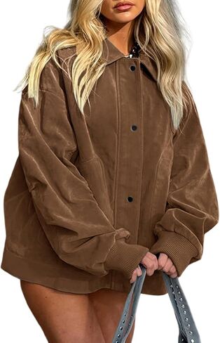 Molisry Women's Faux Leather Bomber Jacket Long Sleeve Button Down Zipper Y2K Warm Fall Trendy Coat 2025 in Saudi Arabia
