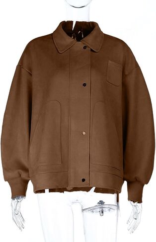 Molisry Women's Faux Leather Bomber Jacket Long Sleeve Button Down Zipper Y2K Warm Fall Trendy Coat 2025 in Saudi Arabia