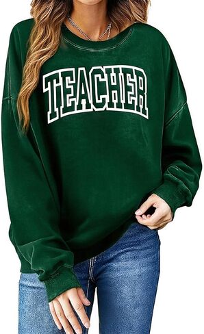 BEBNKGK Teacher Sweatshirt for Women Oversized Crewneck Sweatshirts Teacher Embroidered Sweatshirt Women Pullover Long Sleeve in Saudi Arabia