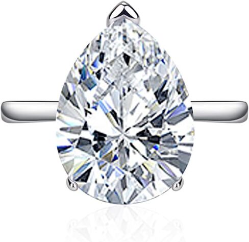 Pear Shape 3.5 CT Statement Teardrop Pear Shape Solitaire Halo Engagement Ring for Women Cubic Zirconia Plated 925 Silver Promise Bridal Fake Diamond Birthday Stone Topaz Pink Gem Cuff Ring (White) in Kuwait