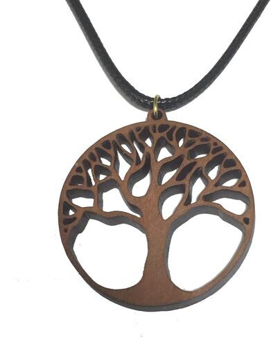Tree of Life Natural Reclaimed Cherry and Walnut Wood Pendant Necklace Yoga Jewelry in Saudi Arabia